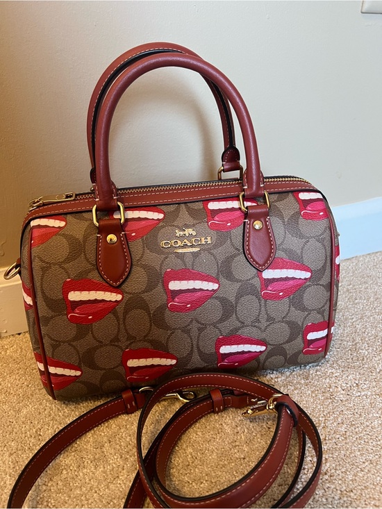 Coach Handbags - Coach Lips Signature Rowan Satchel - Red & Brown